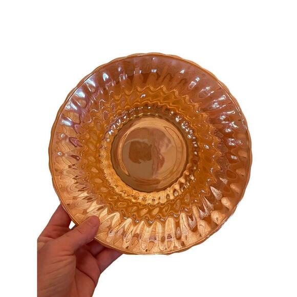 VTG Fire King Anchor Hocking Orange Peach Luster Swirl Serving Bowl 8 1/2” USA - Picture 3 of 4